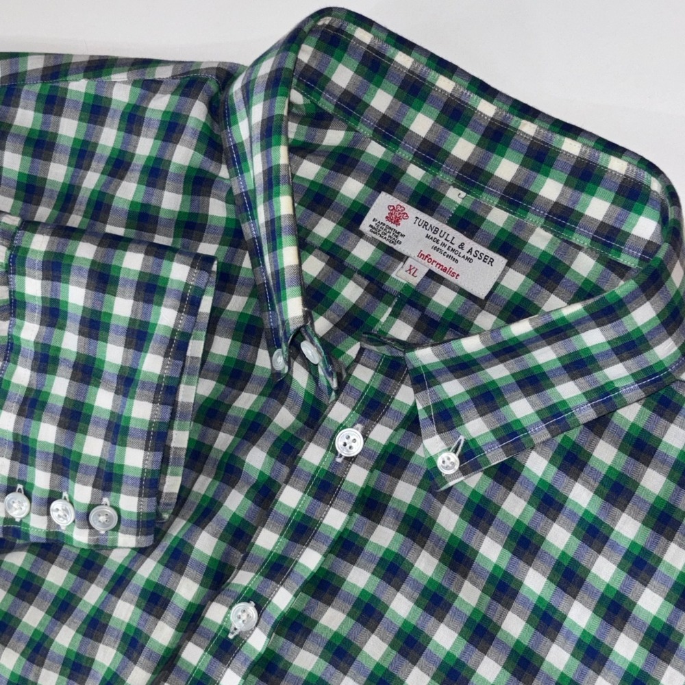 Turnbull & Asser Informalist Shirt Mens XL Green Blue Check Button Down England